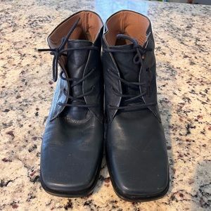 Vintage Leather Navy Blue Square Toe Booties